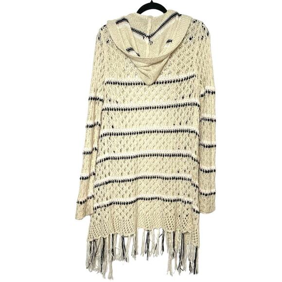 Paper Crane Women’s Striped Open Front Hooded Cardigan Beige Size Large - Picture 2 of 8